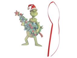 Pingente de Natal Monstro com Cabelo Verde Madeira | S/MARCA