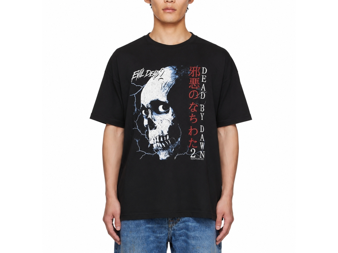 Rockinstone Evil Dead Skull And Japanese Text Black Adult T-shirt Size:xxxl