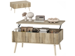 Mesa De Centro Elevatória Com Compartimentos Ocultos De Armazenamento E Pés De Pinho 91x56x43 Cm Carvalho