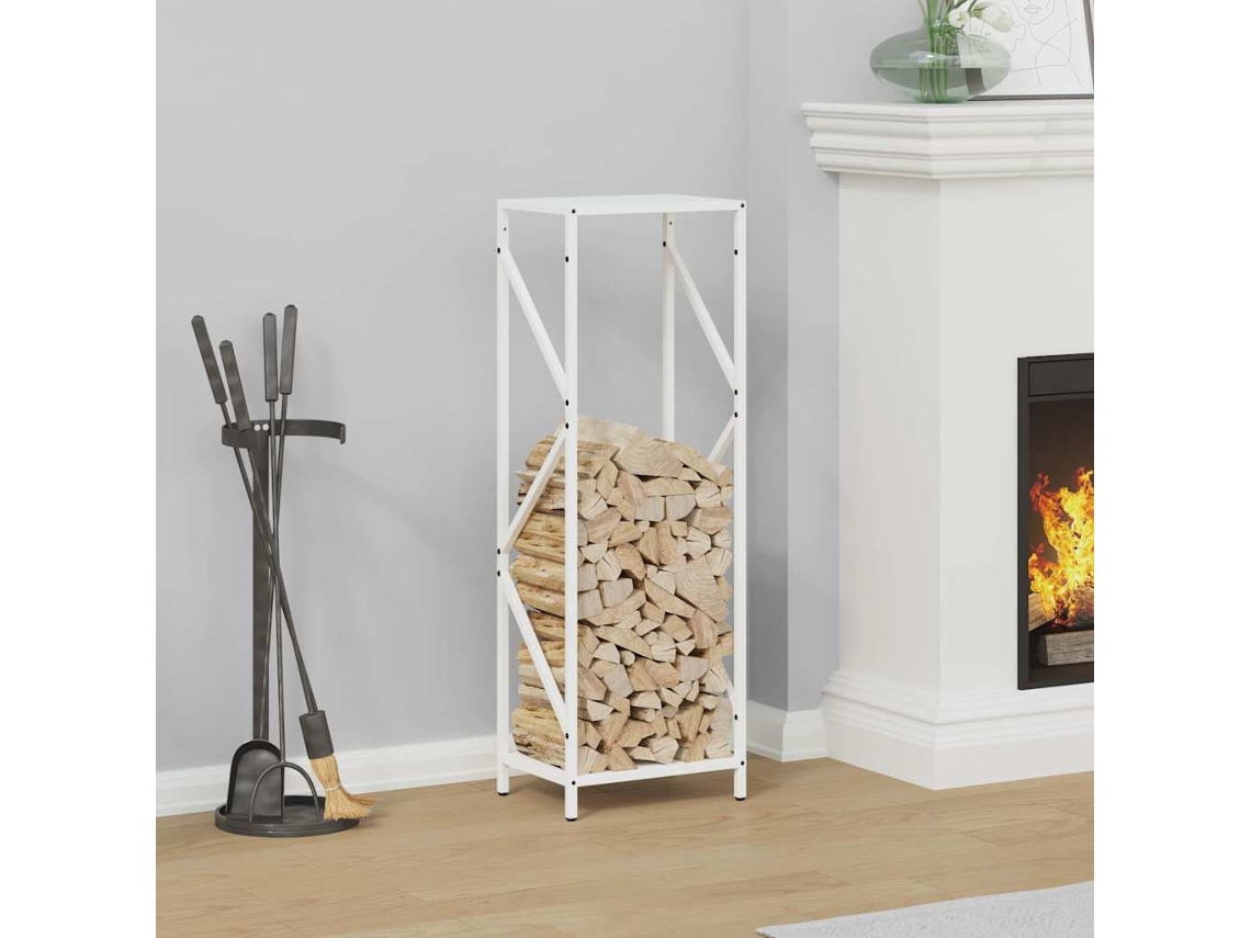Vidaxl Suporte Para Lenha 34x25x100 Cm Aço Laminado A Frio Branco