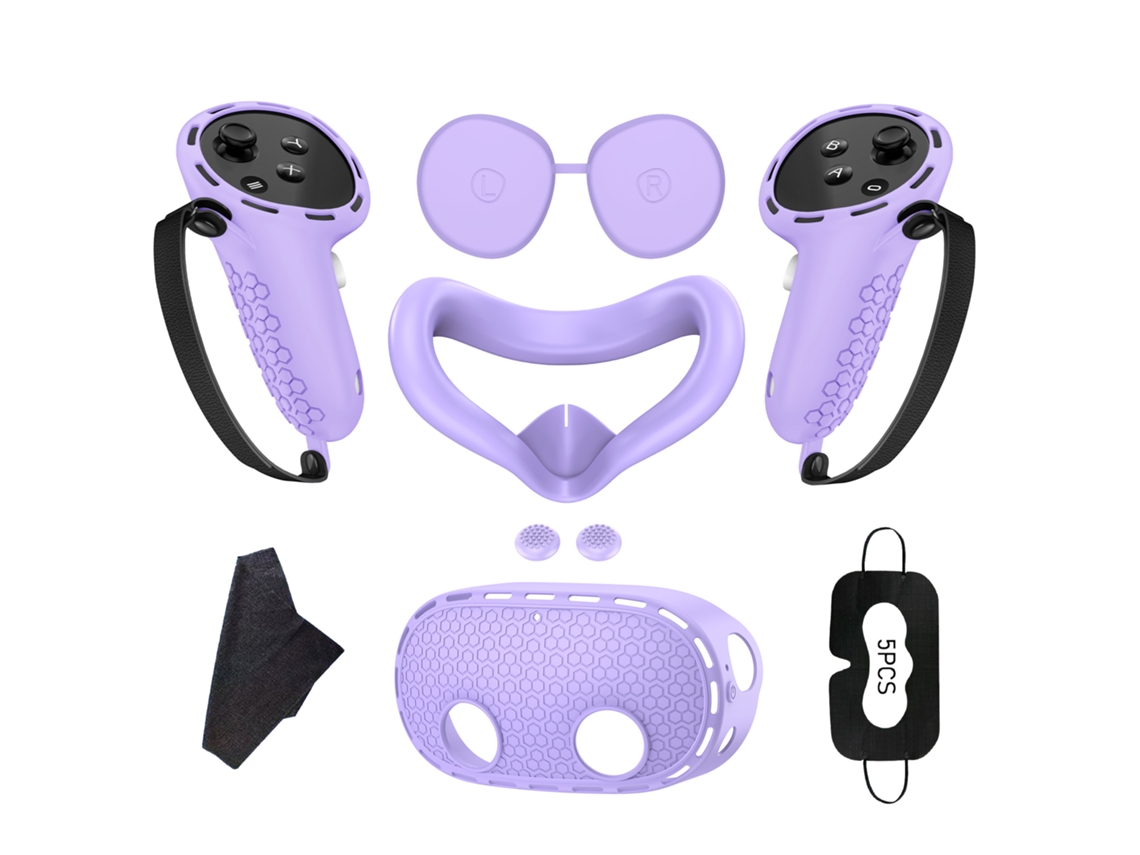 Capa CHRUI de Silicone 7 em 1 compatível com Quest 3 com grip para comandos (roxo)