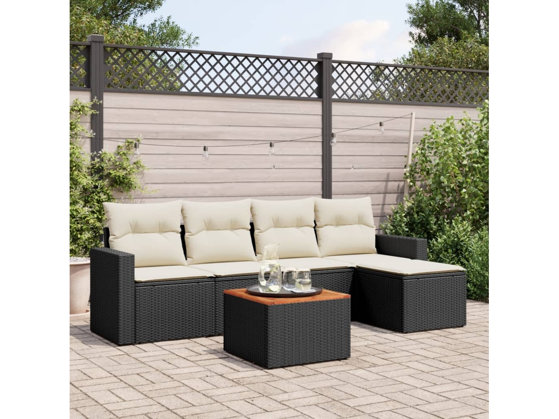 Vidaxl 6 Pcs Conjunto Sofás De Jardim C/ Almofadões Vime Pe Preto