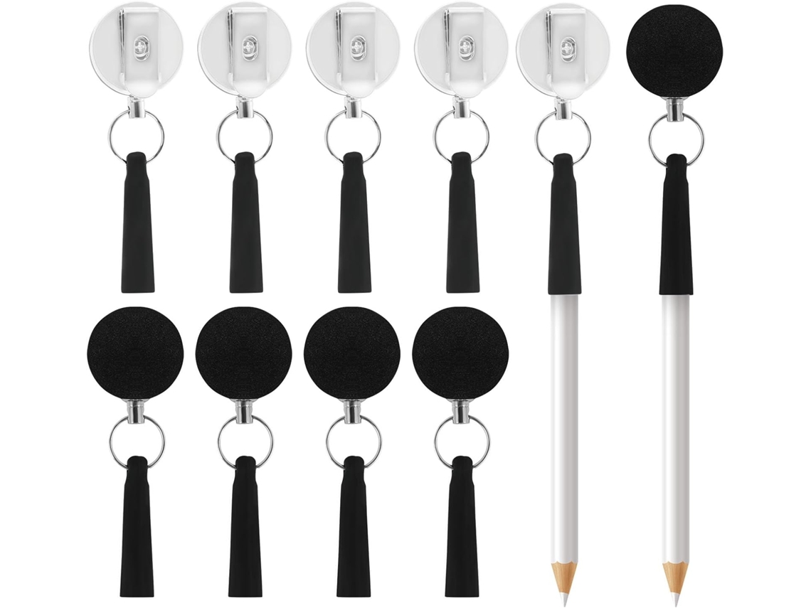 Conjunto de 10 porta-lápis retráteis de alta resistência, com compressão de 65 cm, porta-canetas de silicone elástico com clipe.