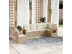Vidaxl 6 Pcs Conjunto De Sofás P/ Jardim Com Almofadões Vime Pe Bege