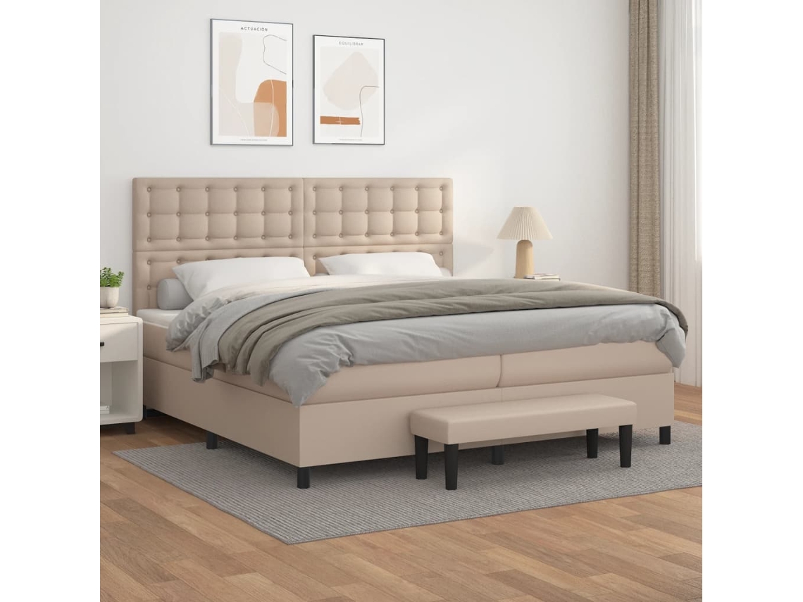 Vidaxl Cama Com Molas/colchão 200x200 Cm Couro Artificial Cappuccino