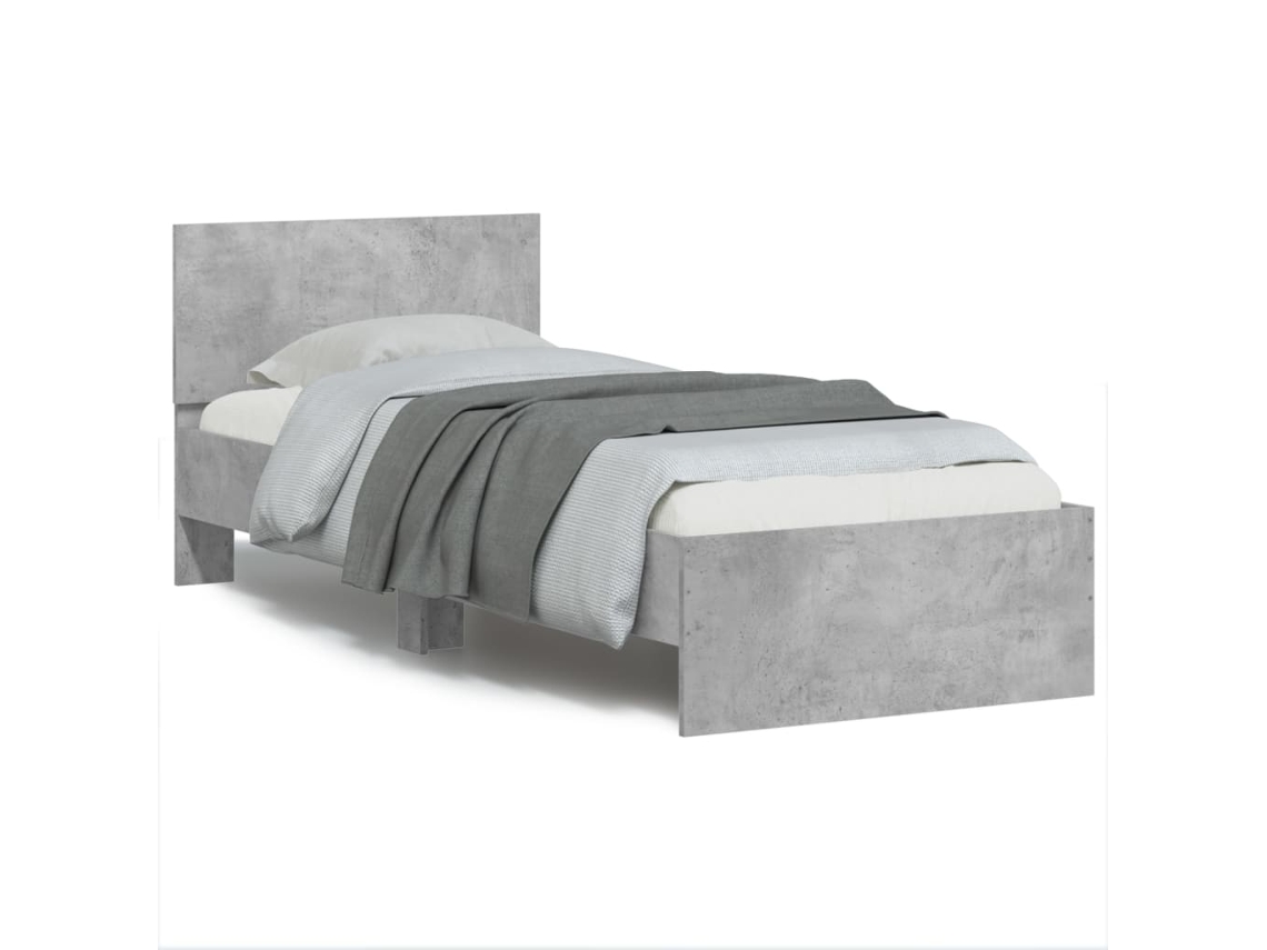 Vidaxl Estrutura De Cama C/ Cabeceira/luzes Led 90x200cm Cinza Cimento