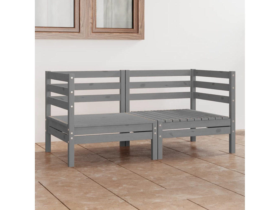 Sofá 2 Lugares Para Jardim Pinho Maciço Cinza Dkd Home Decor