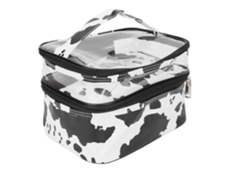 Bolso De Maquillaje De Doble Capa Con Gran Capacidad Estampado De Vaca Portátil Y Multifuncional