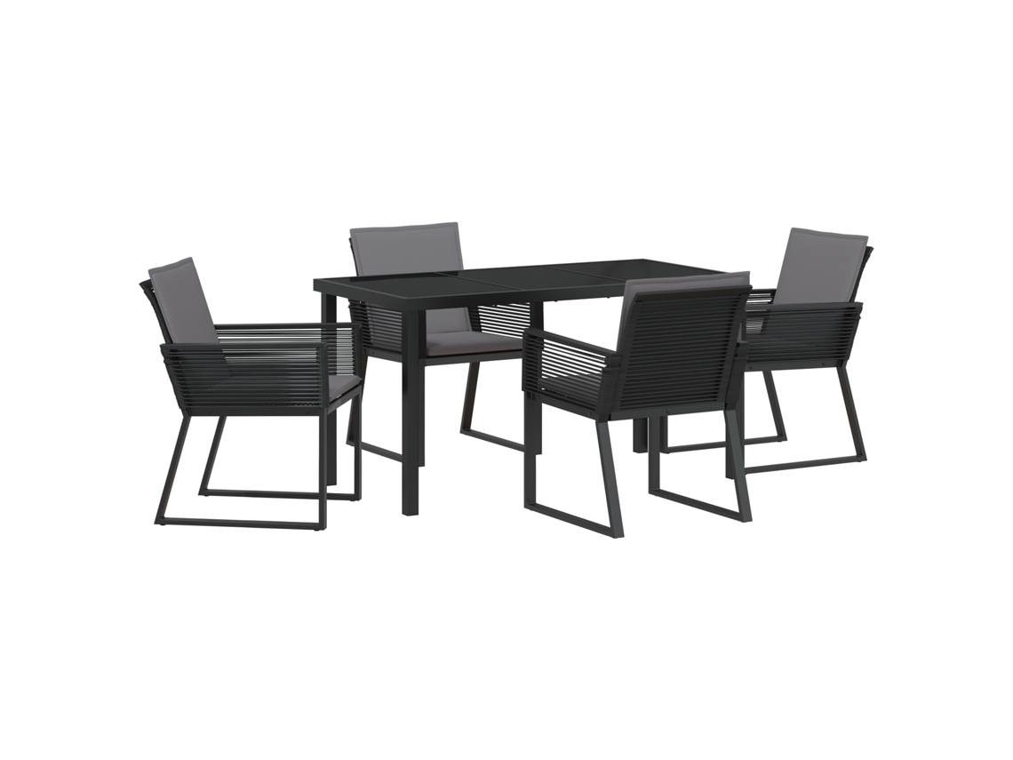 Conjunto 5 De Jantar De Jardim Vidaxl Com Almofadas Preto Rattan Pe