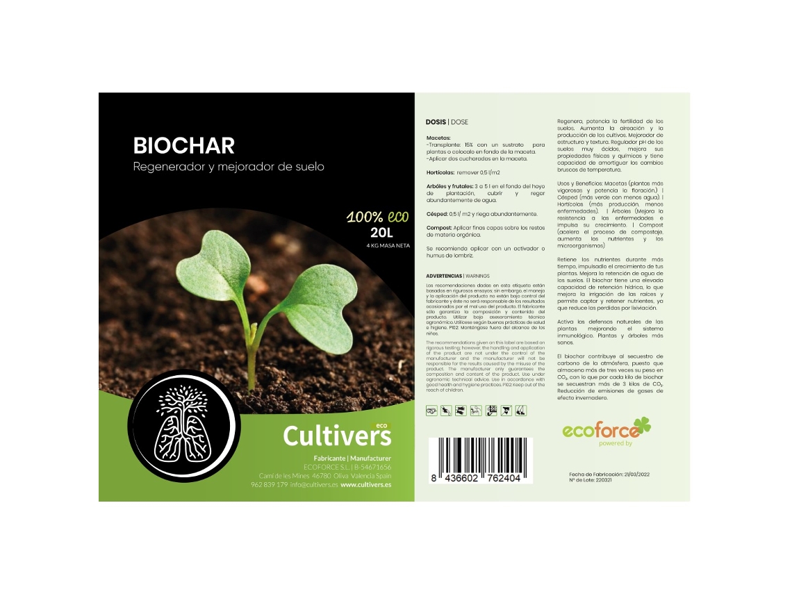 Attivatore Biochar CULTIVERS 1L - Potenziatore Terreno Per Piante E Regolatore PH