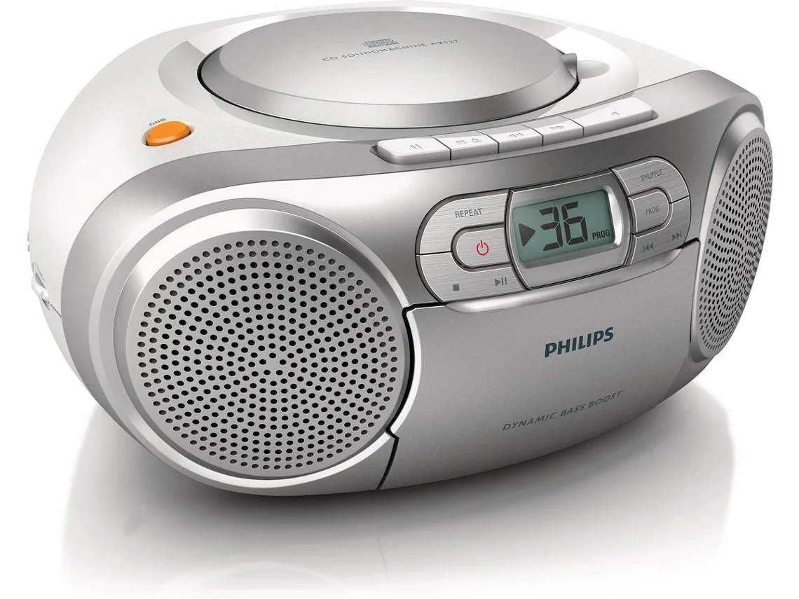 Leitor de CDs/K7 PHILIPS (Outlet Caixa Aberta - Prateado - FM/AM - Entrada de Áudio 3.5mm)
