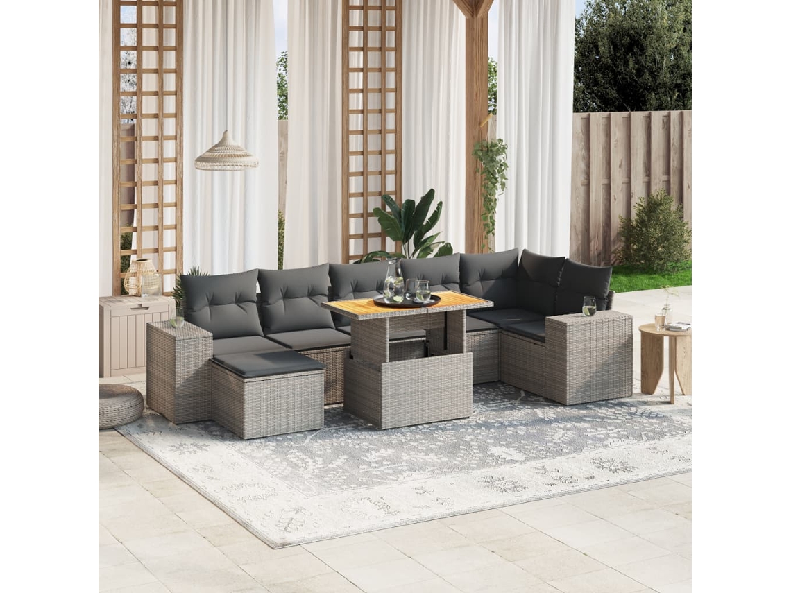 Jogo de Sofá Jardim 8 Peças C/ Almofadões Vime Pe Cinza Dkd Home Decor