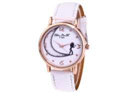 Relógio Feminino de Quartzo com Pulseira de Couro Pu Dial Redondo Branco para Mulheres