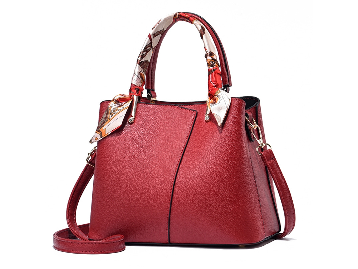 Bolsas Femininas, Couro Macio borgonha YUNZII (com um Lenço Vermelho)