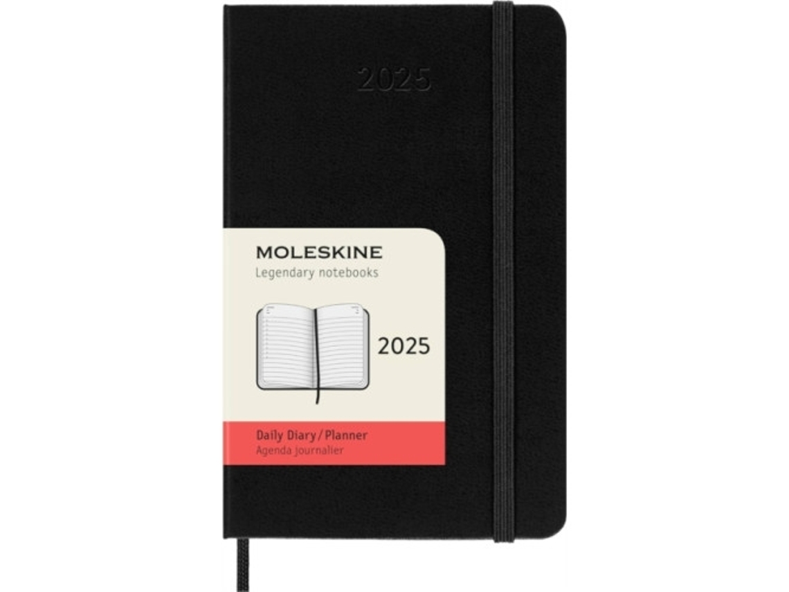 Caderno De Bolso Diário Moleskine 2025 De Capa Dura, 12 Meses Preto Brilvibera
