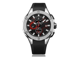 Relógio de pulso masculino Megir, pulseira de couro e silicone, mostrador redondo, movimento de quartzo analógico.