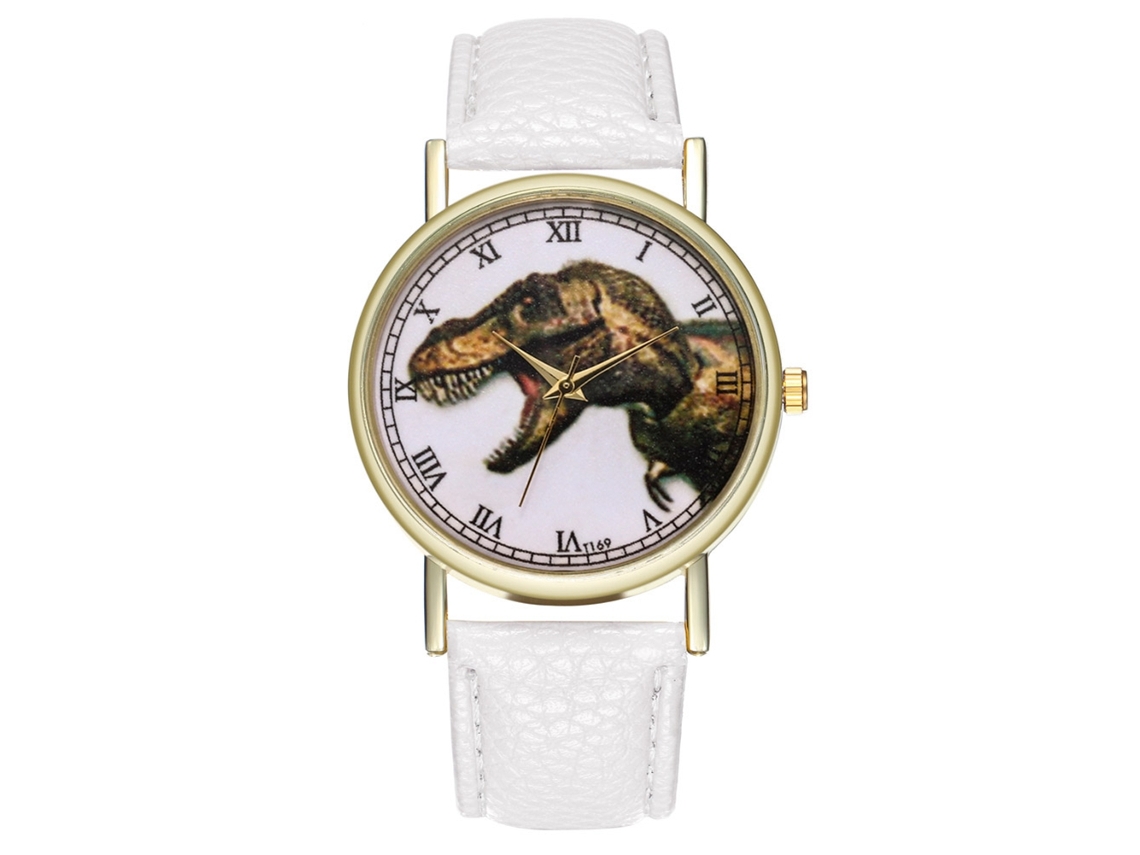 Relógio de quartzo elegante e moderno com design de dinossauro, unissex casual (branco)