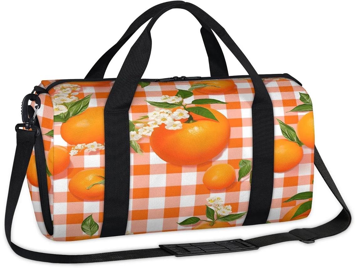 Bolsa Xadrez Floral Laranja 45x21x23cm Tecido Poliést. S/MARCA