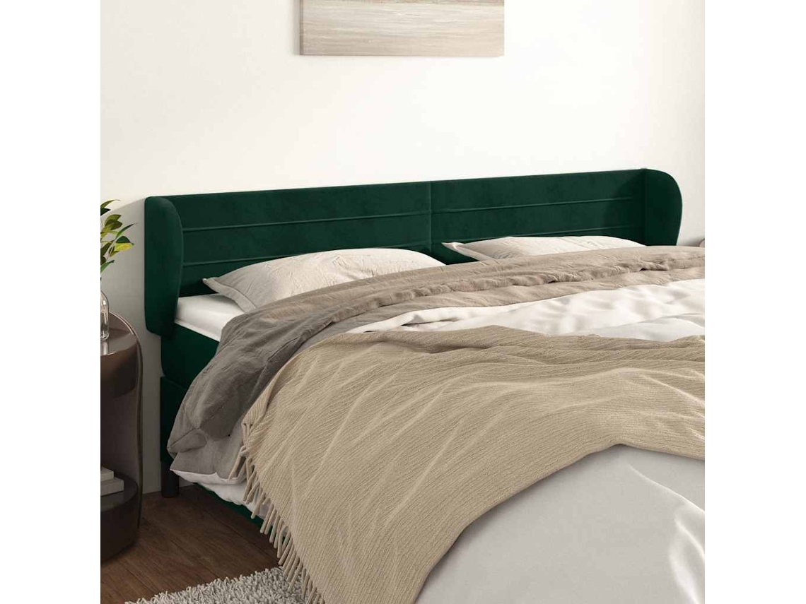 Vidaxl Cabeceira De Cama C/ Abas Veludo 203x23x78/88cm Verde-escuro