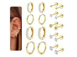 Brincos, 9 Pares De Brincos De Aço Inoxidável, Unissex, Para Orelhas Sensíveis (dourado) Spqment