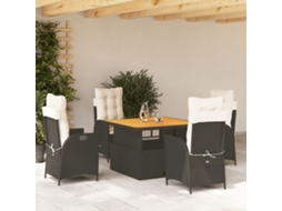 Vidaxl 5 Pcs Conjunto De Jantar P/ Jardim C/ Almofadões Vime Pe Preto