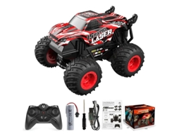 (vermelho) Carrinho De Controle Remoto Com Música E Luzes, Escala 1:20, Design Com Cabeça De Dinossauro E Tubarão, Rotação De 360 Graus.