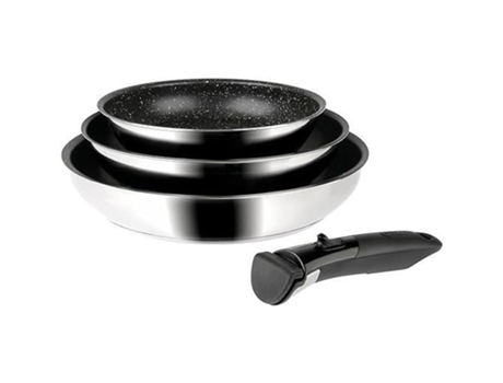 SITRAM 714269 Conjunto de 3 Frigideiras em Aço Inox Revestidas: Ø 20 24 28 Cm com Alça Removível