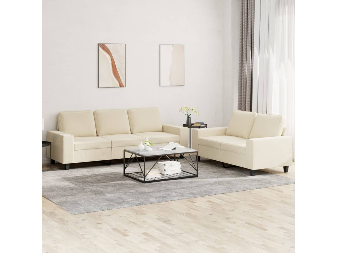 Vidaxl 2 Pcs Conjunto De Sofás Tecido Cor Creme