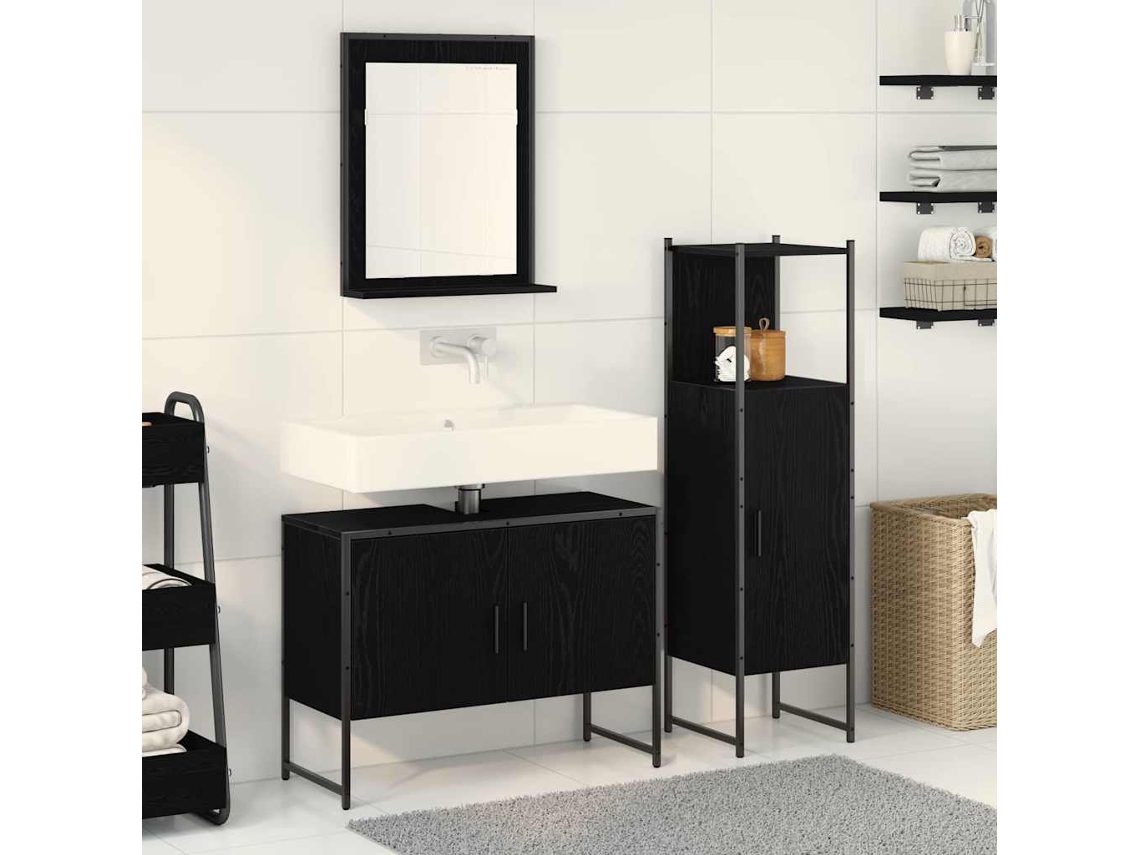 Vidaxl Conjunto De Móveis Para Banheiro 3 Pcs Preto Madeira Processada