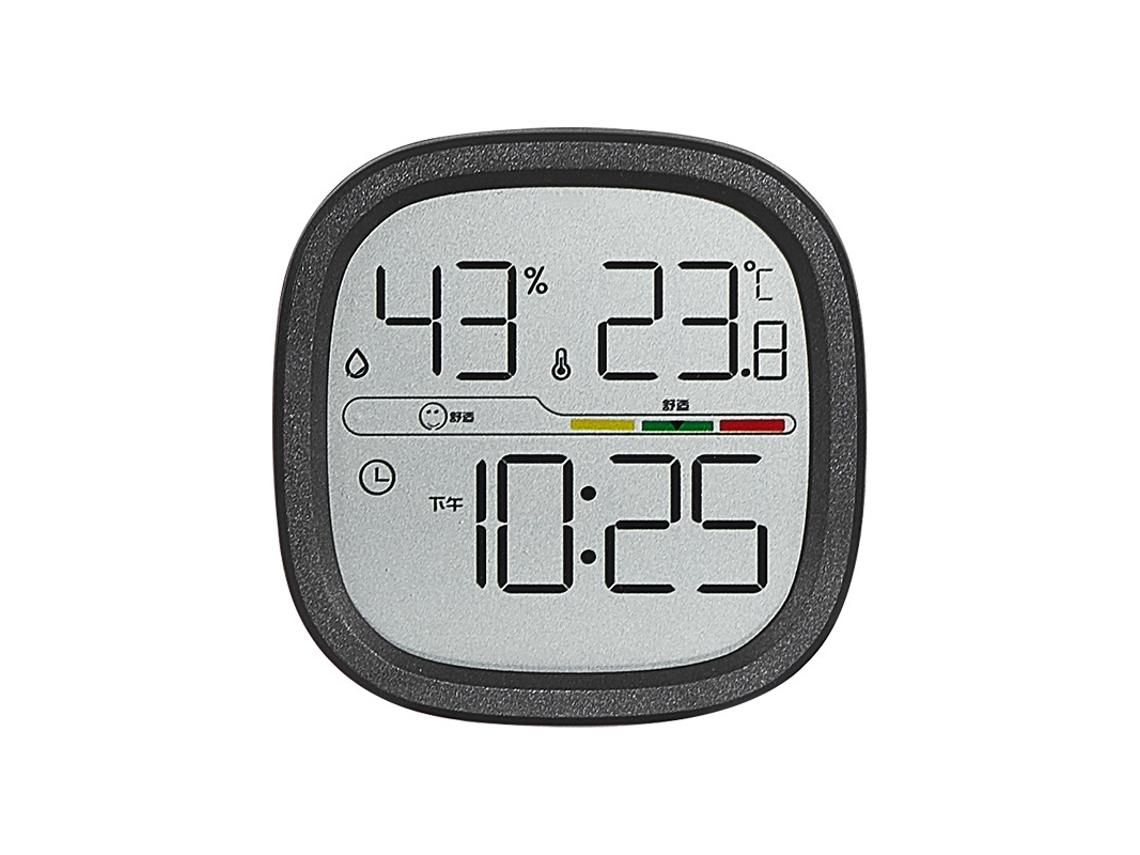 Relógio LCD minimalista com visor de temperatura e umidade. MDUG