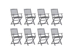 Cadeiras De Exterior Dobráveis 8pcs C/ Almofadões Acácia Maciça Dkd Home Decor