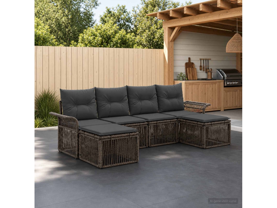 Vidaxl Conjunto De Sofá De Jardim 6 Pcs Cinzento Vime Pe