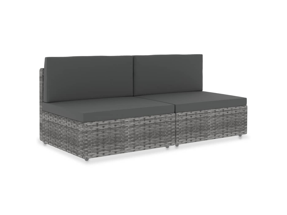 Vidaxl Sofá Seccional De 2 Lugares Vime Pe Cinzento