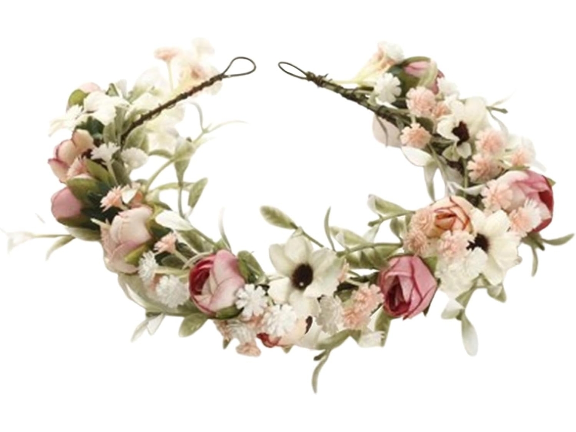 Coroa de flores ajustável para fotos de casamento.