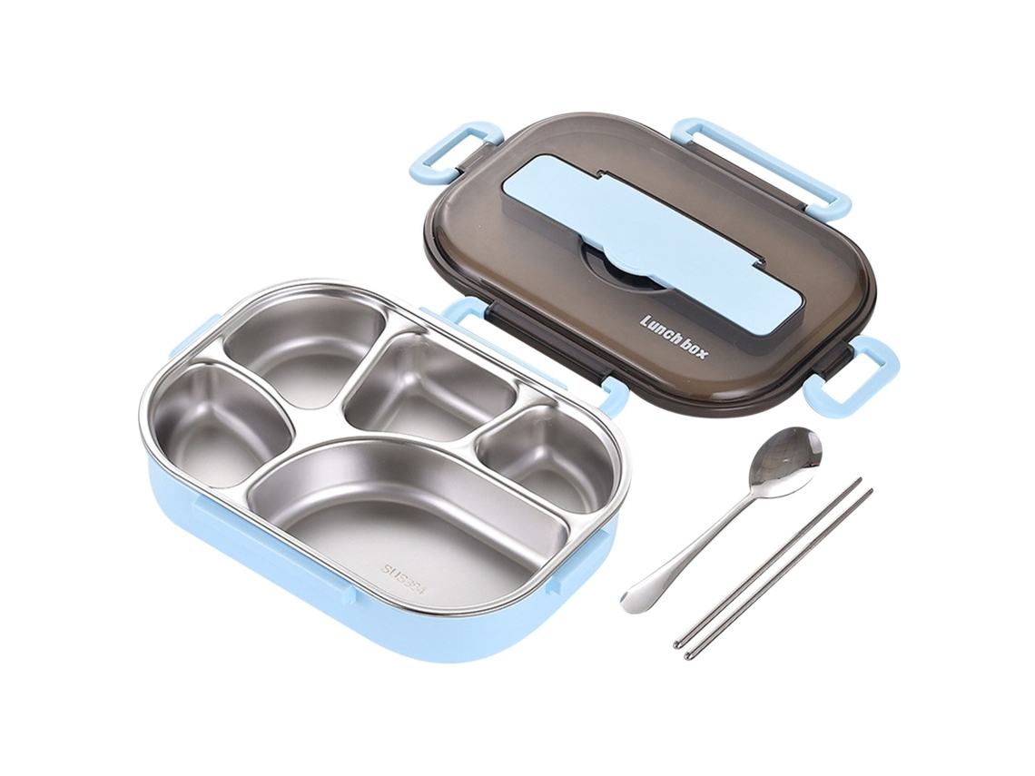 Caixa Bento 5 Compartimentos Estanque Com Colher E Pauzinhos Azul Cuich