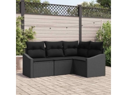 Vidaxl Conjunto De Sofá De Jardim 4 Unid. Preto Vime Pe