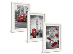 Conjunto De Pinturas Detalhes Em Vermelho, Londres Moldura Branca Imagens Para Um Quarto Infantil Espelharte (3 Peças 20x30 Cm)