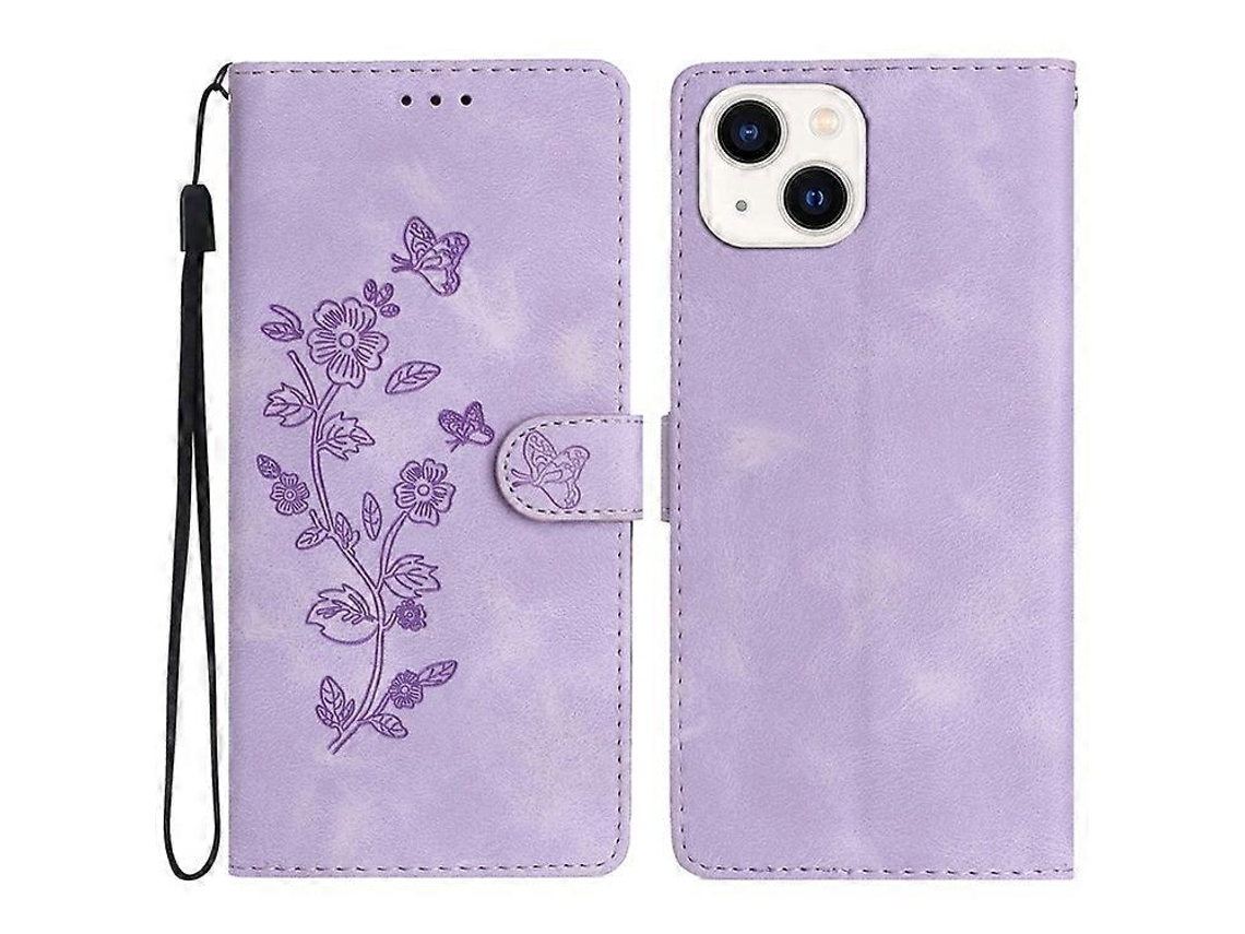 Capa Tipo Carteira De Couro Sintético Com Estampa De Flores E Suporte Para Iphone 13 De 6,1 Polegadas