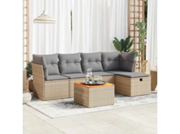 Vidaxl 6 Pcs Conjunto De Sofás P/ Jardim Com Almofadões Vime Pe Bege
