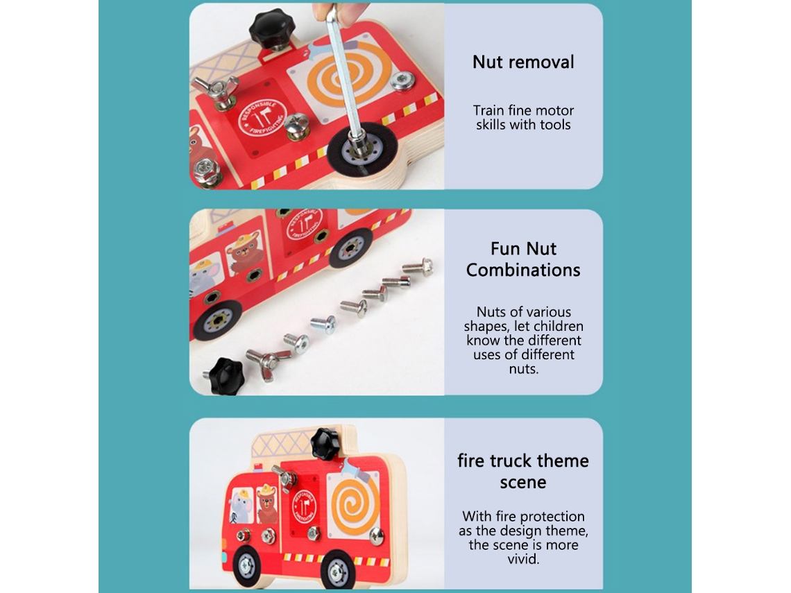 Primerox brinquedo Educativo Placa Ocupada Caminhão de Bombeiros com Conjunto de Parafusos para Crianças