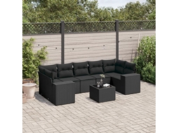 Vidaxl 8 Pcs Conjunto Sofás De Jardim Com Almofadões Vime Pe Preto