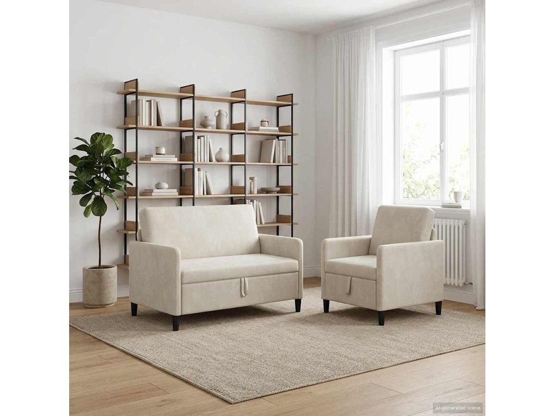 Vidaxl Conjunto De Sofá Com Armazenamento 2 Unid. Creme Poliéster