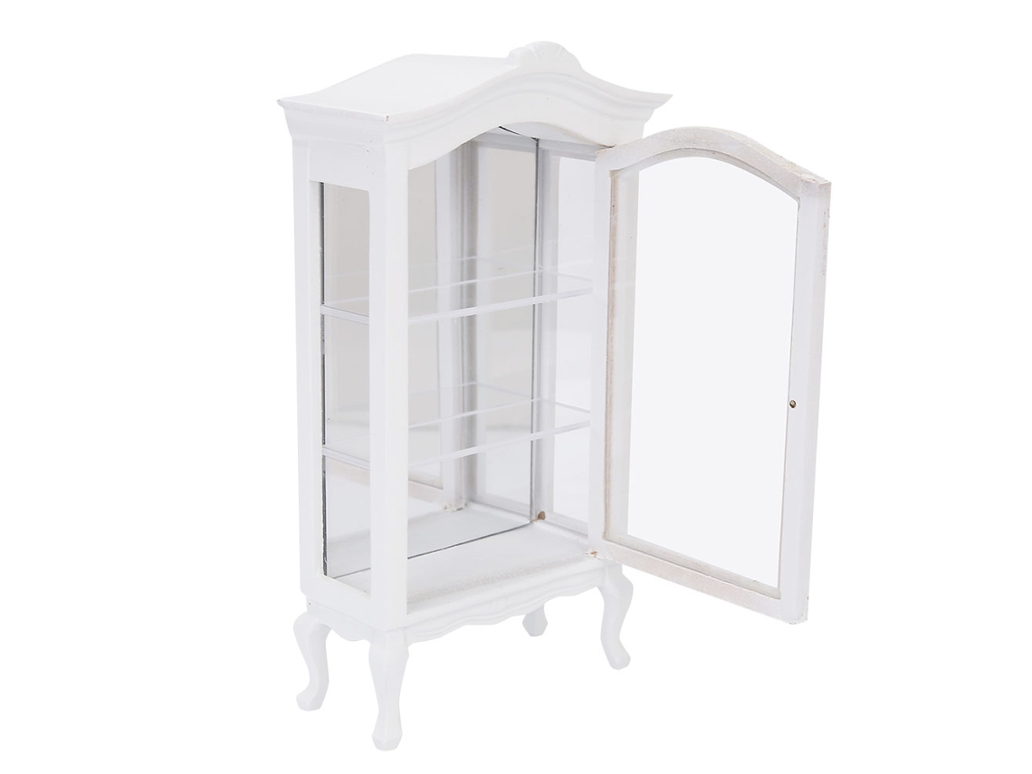 Armário De Exposição De Madeira Branco Em Miniatura Com 3 Camadas E Janelas Transparentes Para Bonecas Casa De Bonecas 1:12