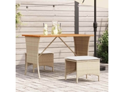 Vidaxl 3 Pcs Conjunto De Jantar P/ Jardim Com Almofadões Vime Pe Bege