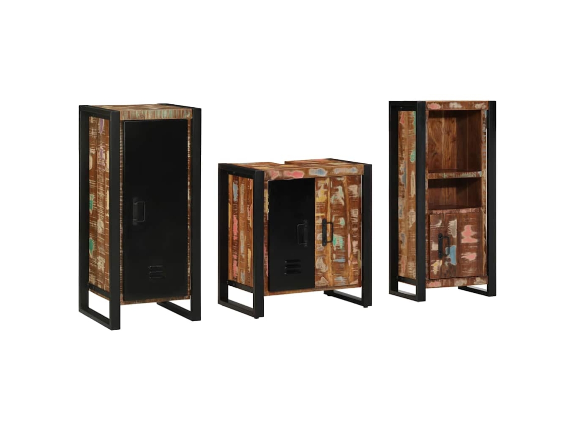 Vidaxl Conjunto De Móveis Para Banheiro 3 Unid. Multicolorido E Preto