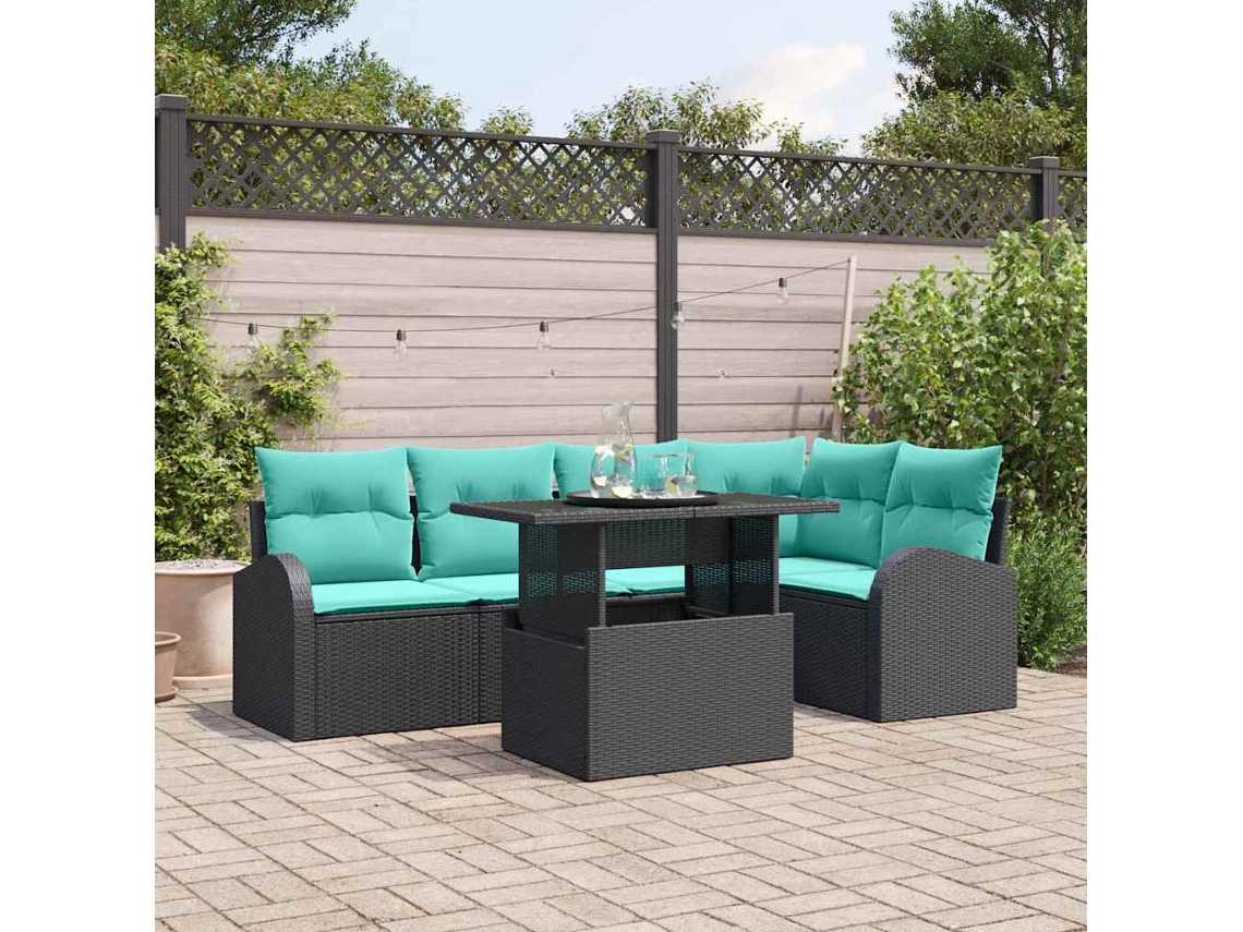 Vidaxl Conjunto De Sofá De Jardim 6 Unid. 5-número De Lugares Preto