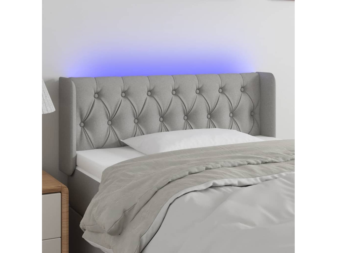 Vidaxl Cabeceira De Cama C/ Luzes Led Tecido 93x16x78/88cm Cinza-claro