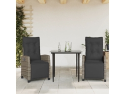 Vidaxl 3 Pcs Conjunto de Jantar P/ Jardim C/ Almofadões Vime Pe Cinza