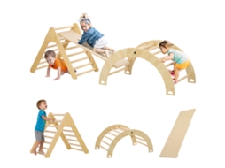 Triângulo de Escalada para Crianças de 18 a 48 Meses com Rampa de Escalada em Arco 219x72,5 Cm Natural Ge