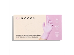 Luvas de Nitrilo Descartáveis Rosa Sem Pó Caixa 100uni M INOCOS